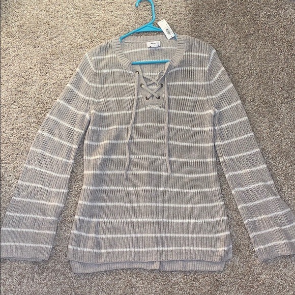 Old Navy Sweaters - Old Navy Gray Striped Bell Sleeve Sweater, M, BNWT